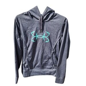 Under Armour Storm1 Hoodie Mens Small Gray Teal Fish Hook Logo Sweatshirt Loose